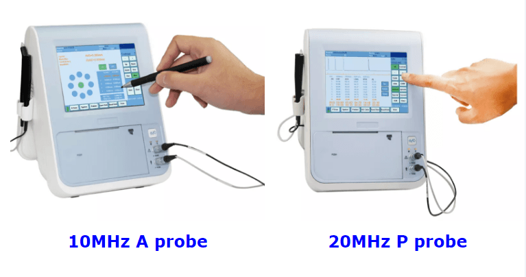 Oftalmisk pachymeter och biometer - skanningssond 10-20 MHz för ögonundersökningar